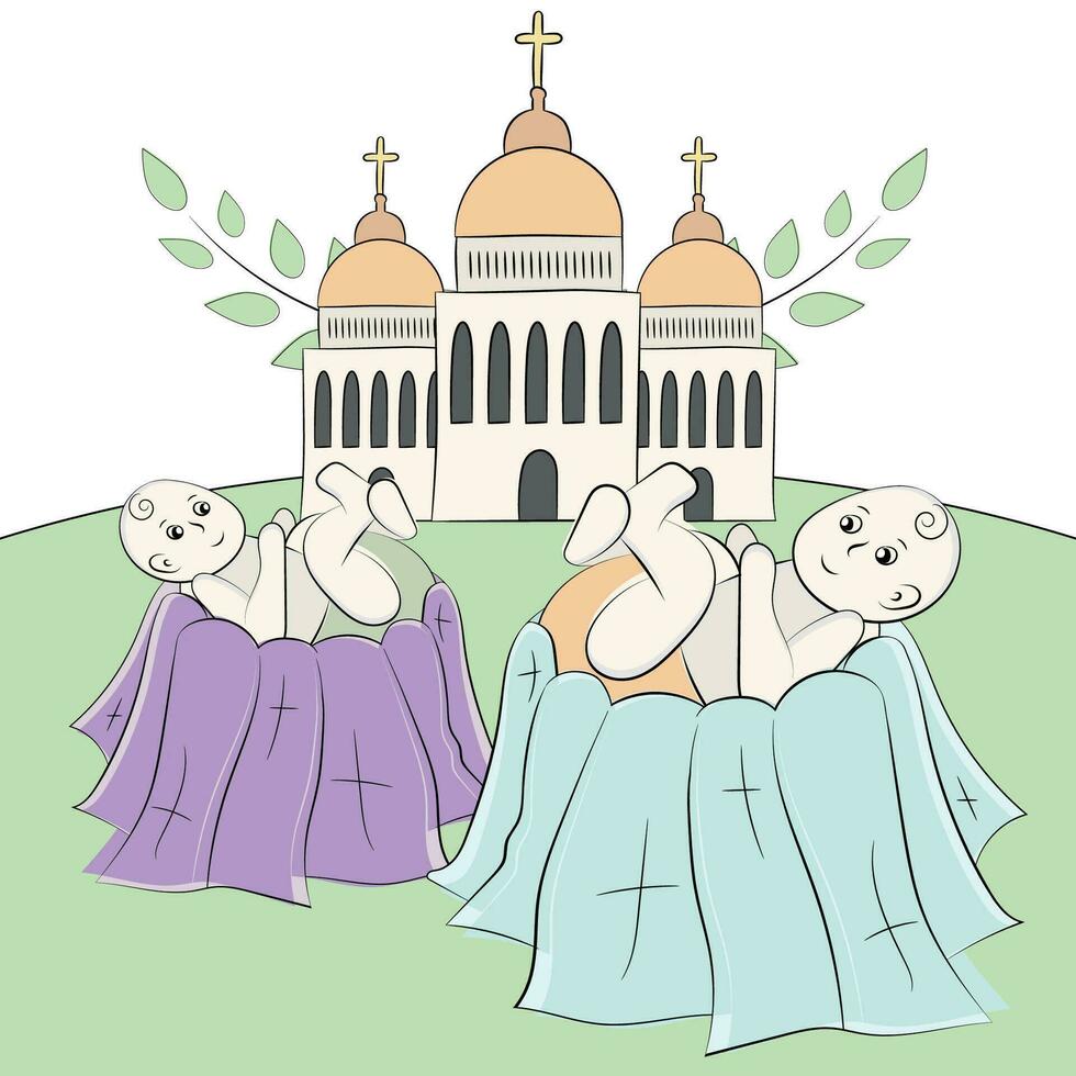 Christening linear illustration with baby vector