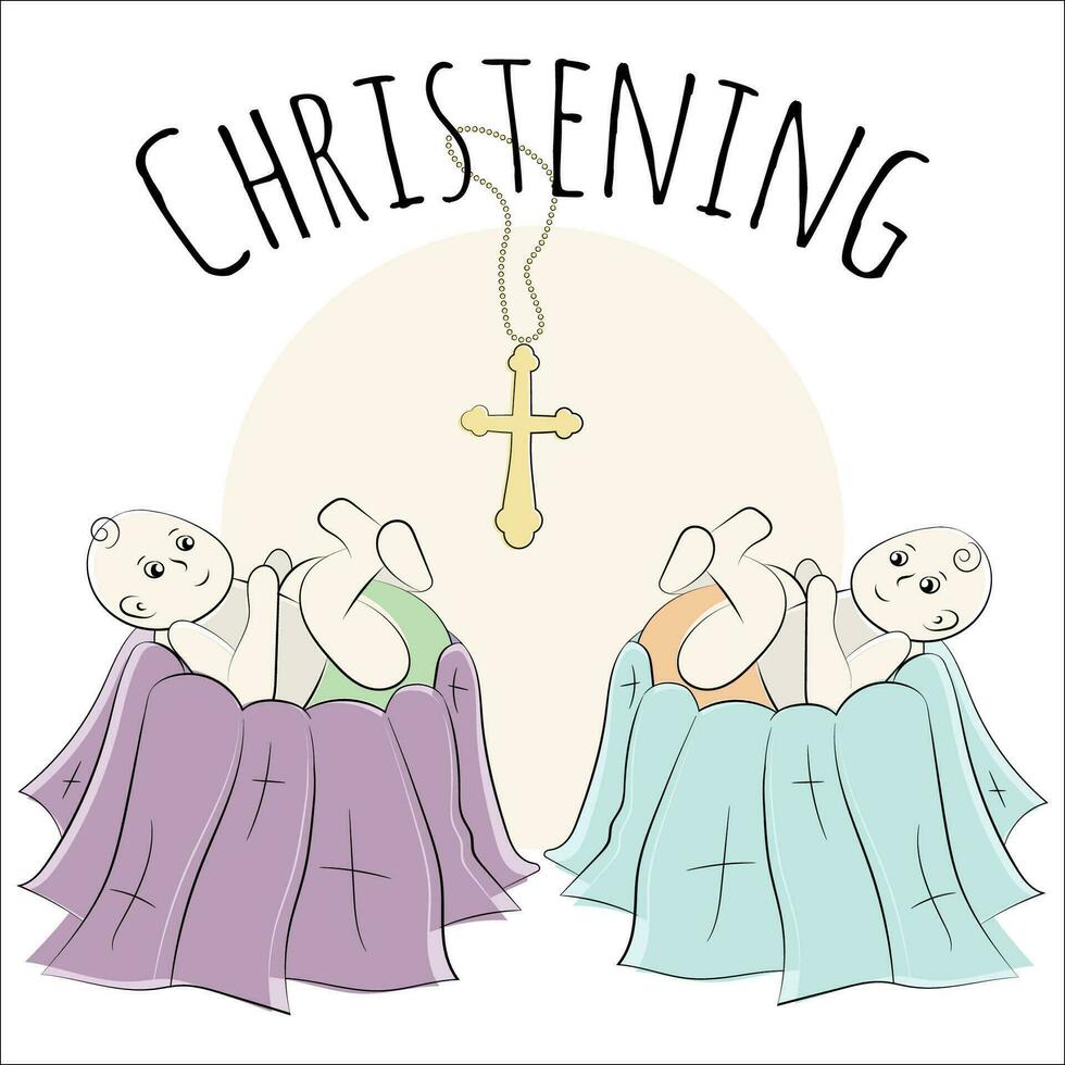 Christening linear illustration with baby vector