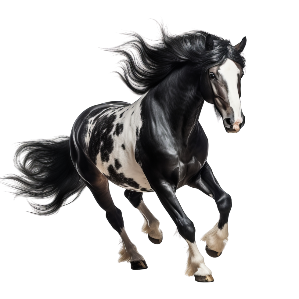 AI generated Black and white horse running clip art png
