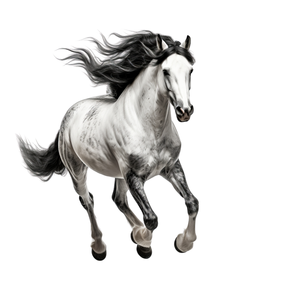 AI generated Black and white horse running clip art png