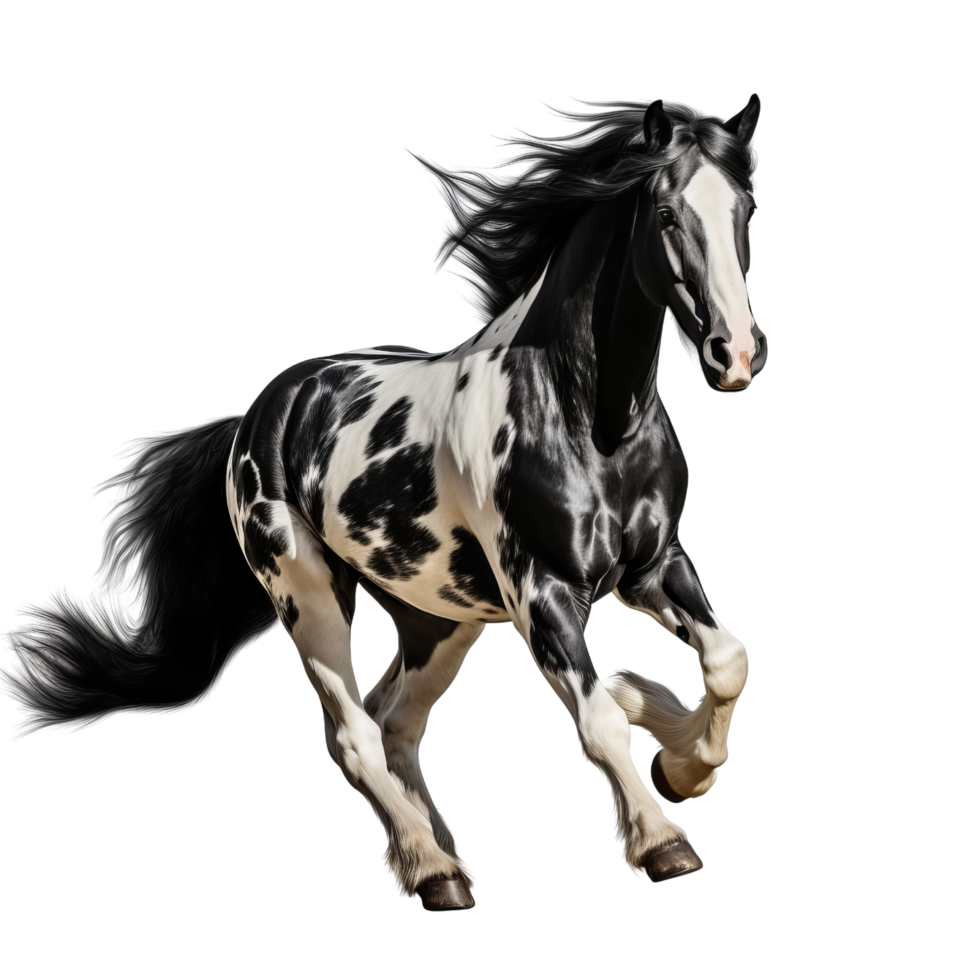 AI generated Black and white horse running clip art png