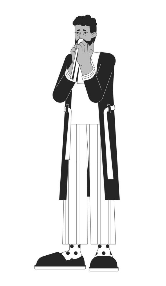 Handkerchief sneezing black and white cartoon flat illustration vector