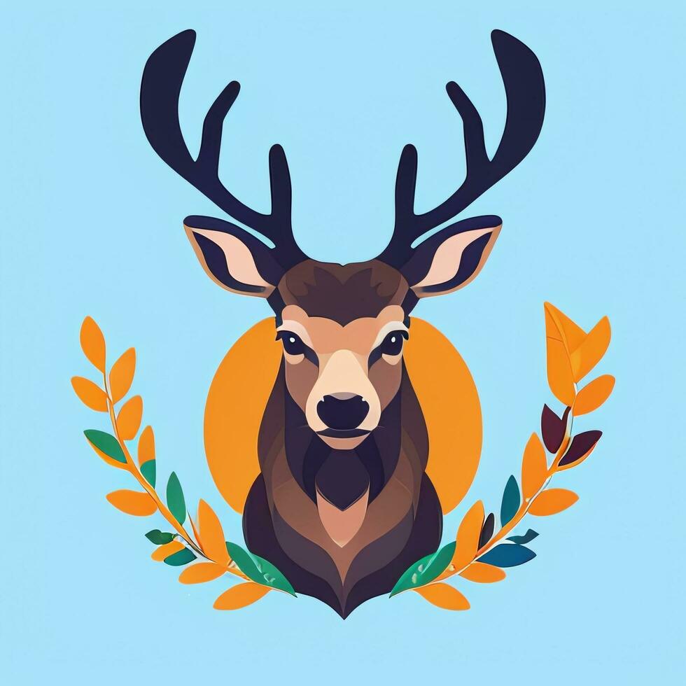 AI generated Stag Antler Deer Animal Logo Icon Sticker Decoration Clip Art Simple Background photo