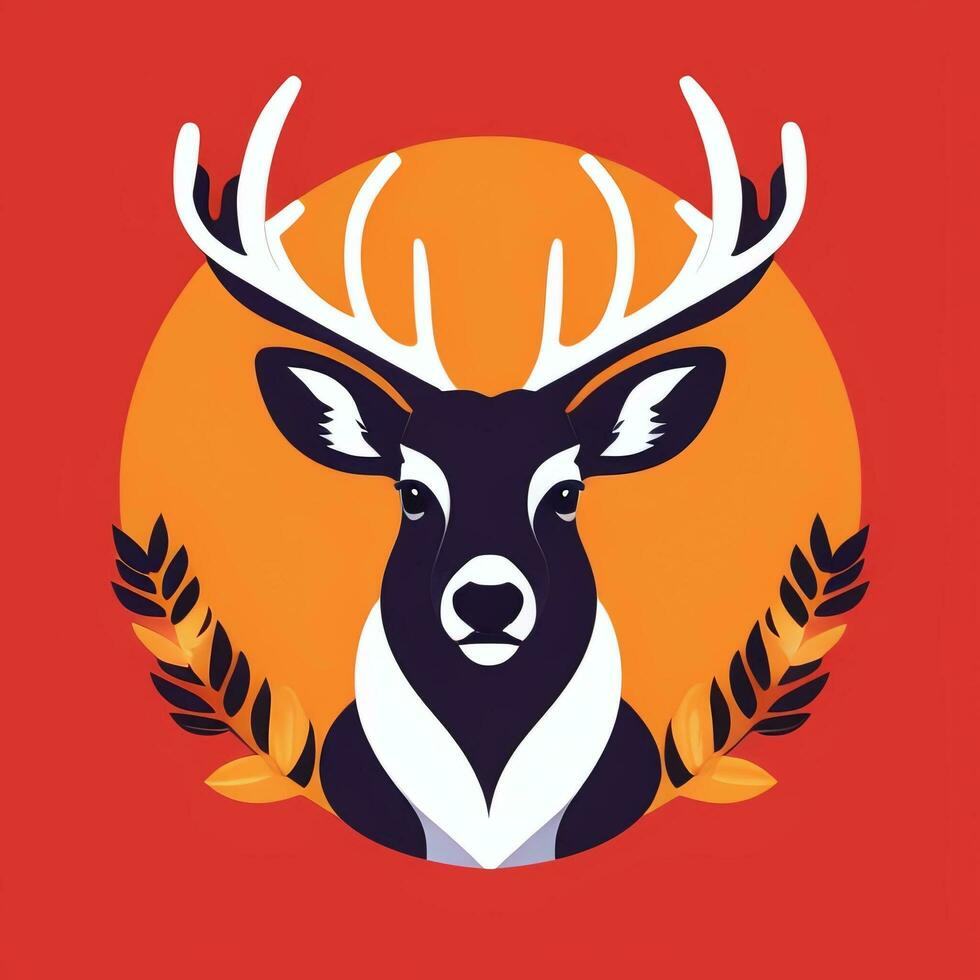 AI generated Stag Antler Deer Animal Logo Icon Sticker Decoration Clip Art Simple Background photo