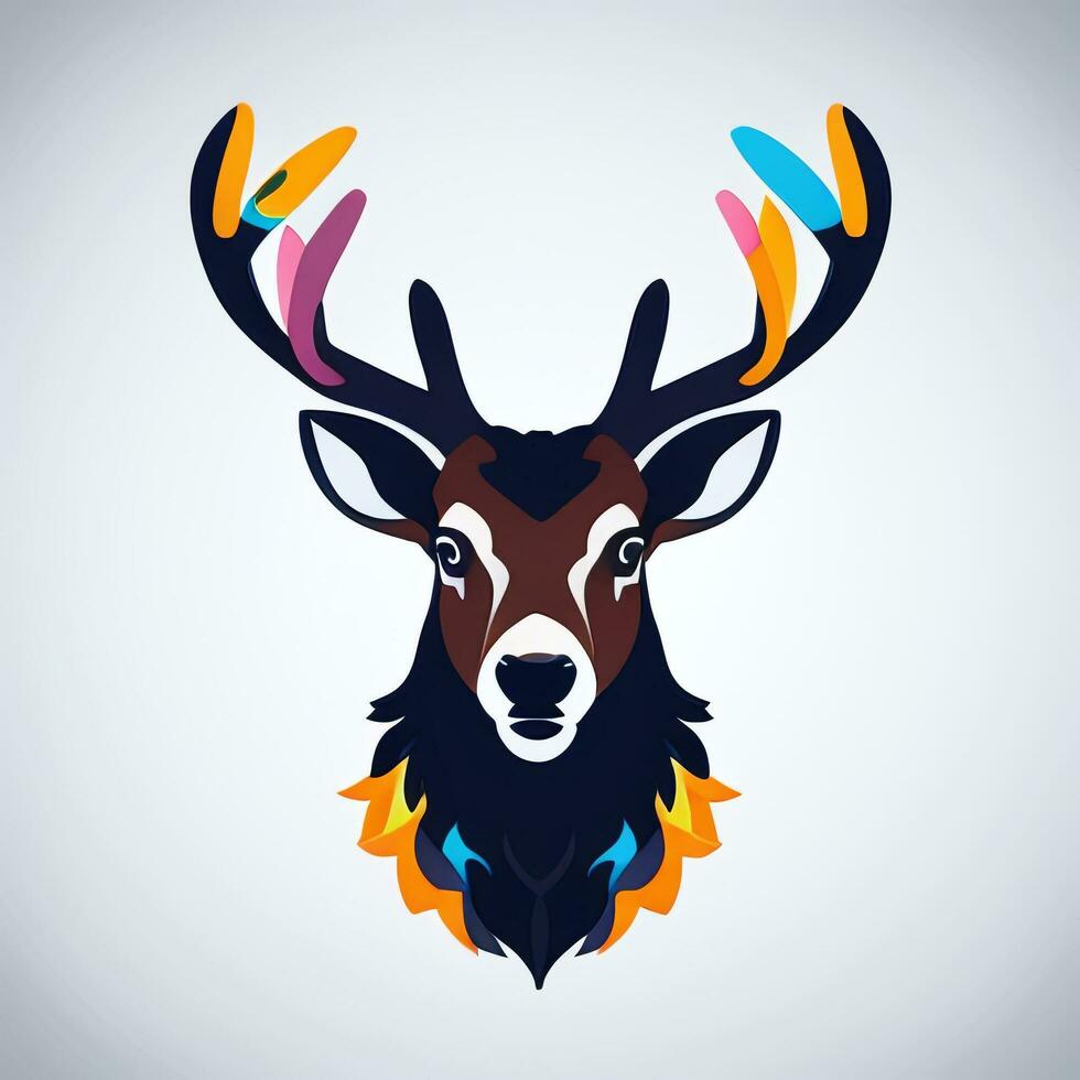 AI generated Stag Antler Deer Animal Logo Icon Sticker Decoration Clip Art Simple Background photo