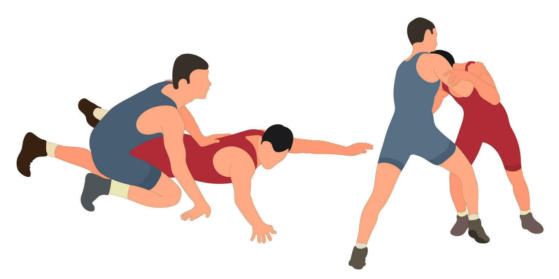 Image of athletes wrestlers in wrestling, fighting. Greco Roman wrestling, fight, combating, struggle, grappling, duel, mixed martial art, sportsmanship vector