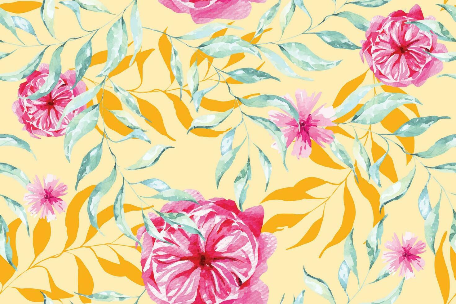 Flower and rose seamless pattern with watercolor.Designed for fabric and wallpaper, vintage style.Blooming floral painting for summer.Botany flower pastel background vector