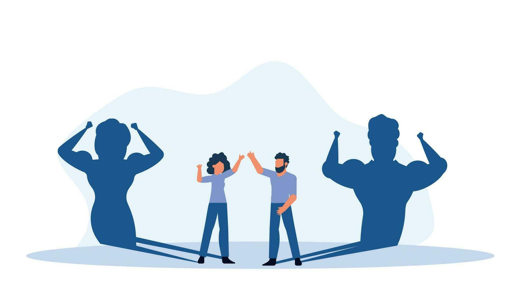 Vector illustration of a flat character representing a young woman and a businessman working together in a business team, symbolizing teamwork and success. Group individuals, including man and woman