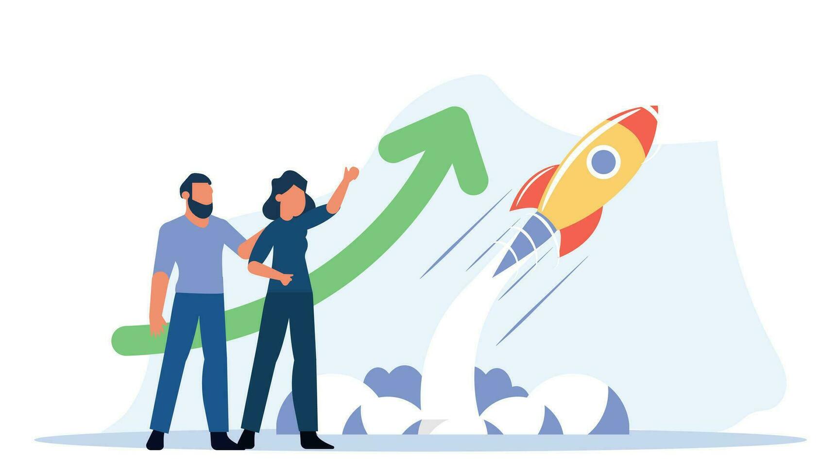 Rocket idea and a person of vision, a businessman can launch a startup, vector illustrating the concept of success through innovative strategies and teamwork, growth in the modern business landscape