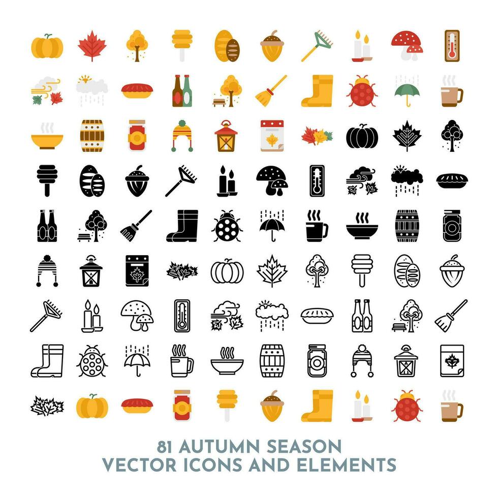 81 Vector Autumn Season Elements and Icons Pack