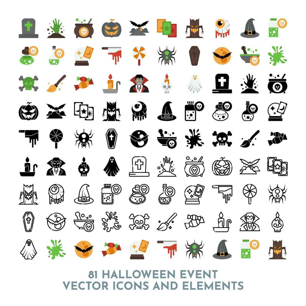 81 Vector Halloween Event Elements and Icons Pack