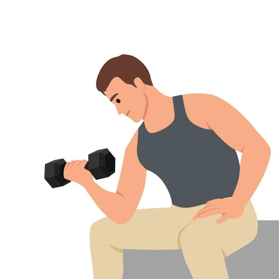 Man doing Dumbbell concentration curl. vector