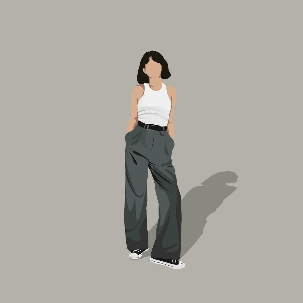 Aesthetic Women Fashion Model Illustration with Solid Background vector