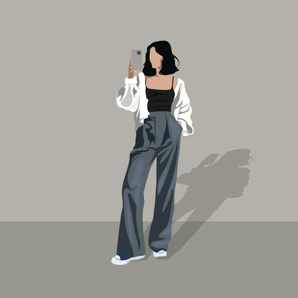 Aesthetic Women Fashion Model Illustration with Solid Background vector