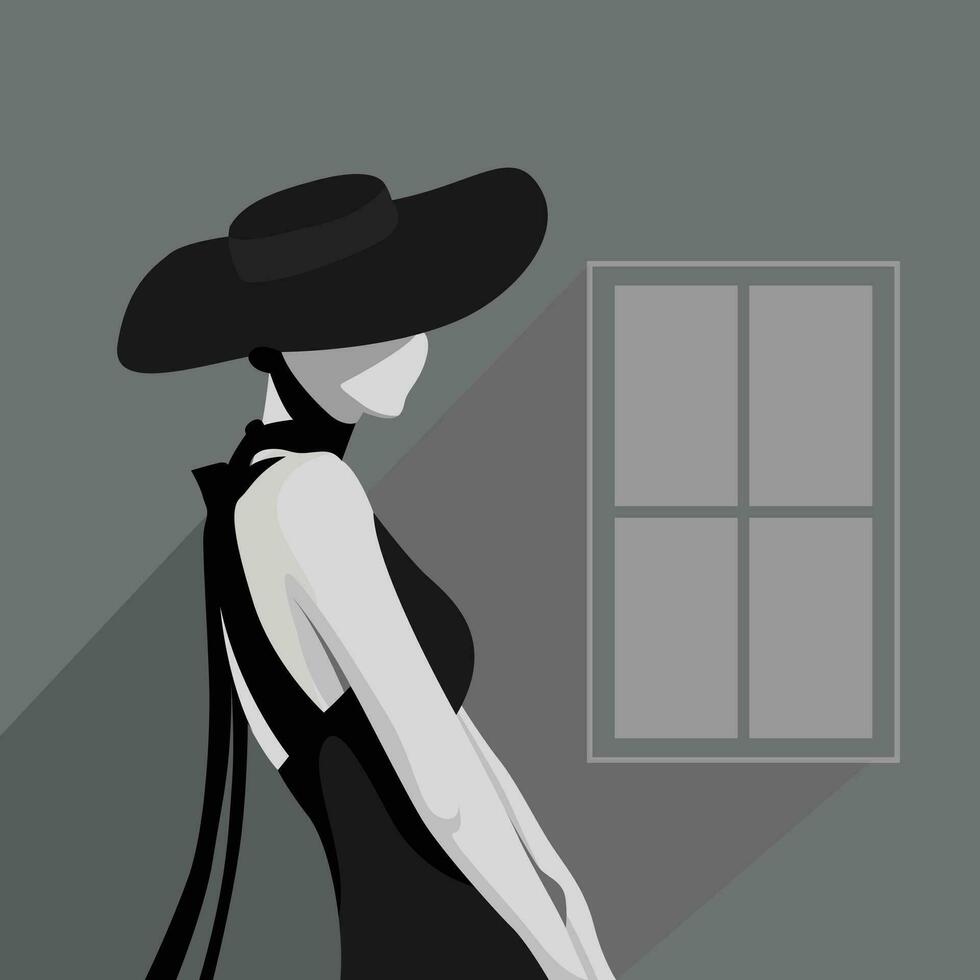 Modern Style Aesthetic Women Fashion Model Illustration with Cordobers Hat vector