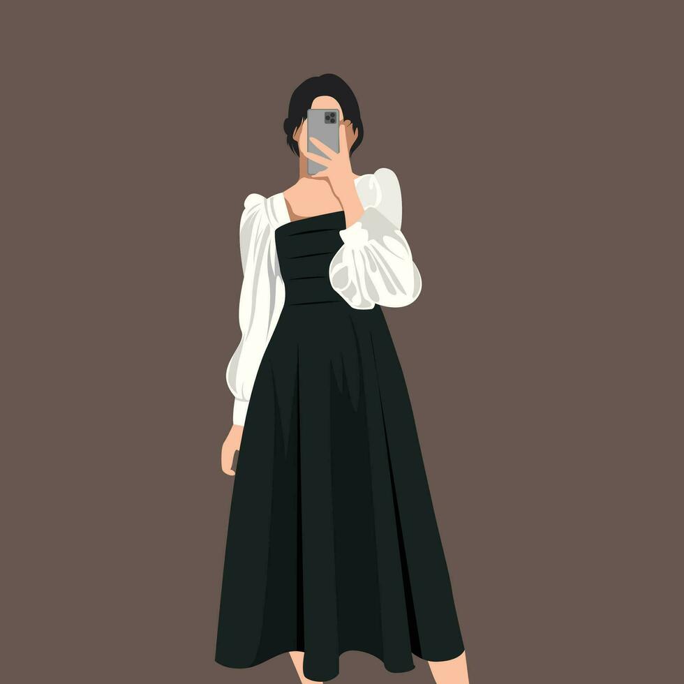 Aesthetic Women Fashion Model Illustration with Solid Background vector
