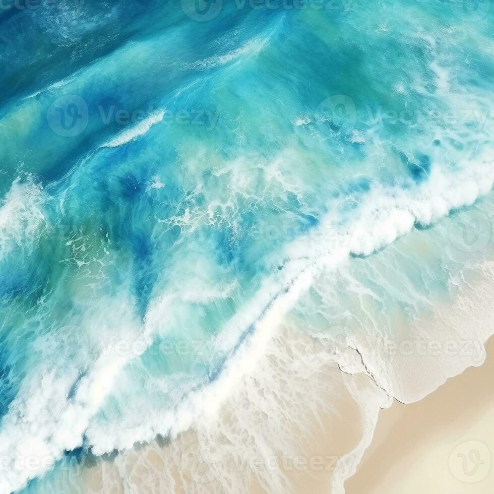 AI generated top view of ocean wave and beautiful beach,peaceful background,holiday background photo