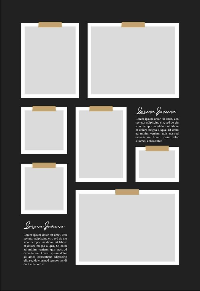 Pictures or photos frame collage. comics page grid layout abstract photo frames and digital photo wall template vector