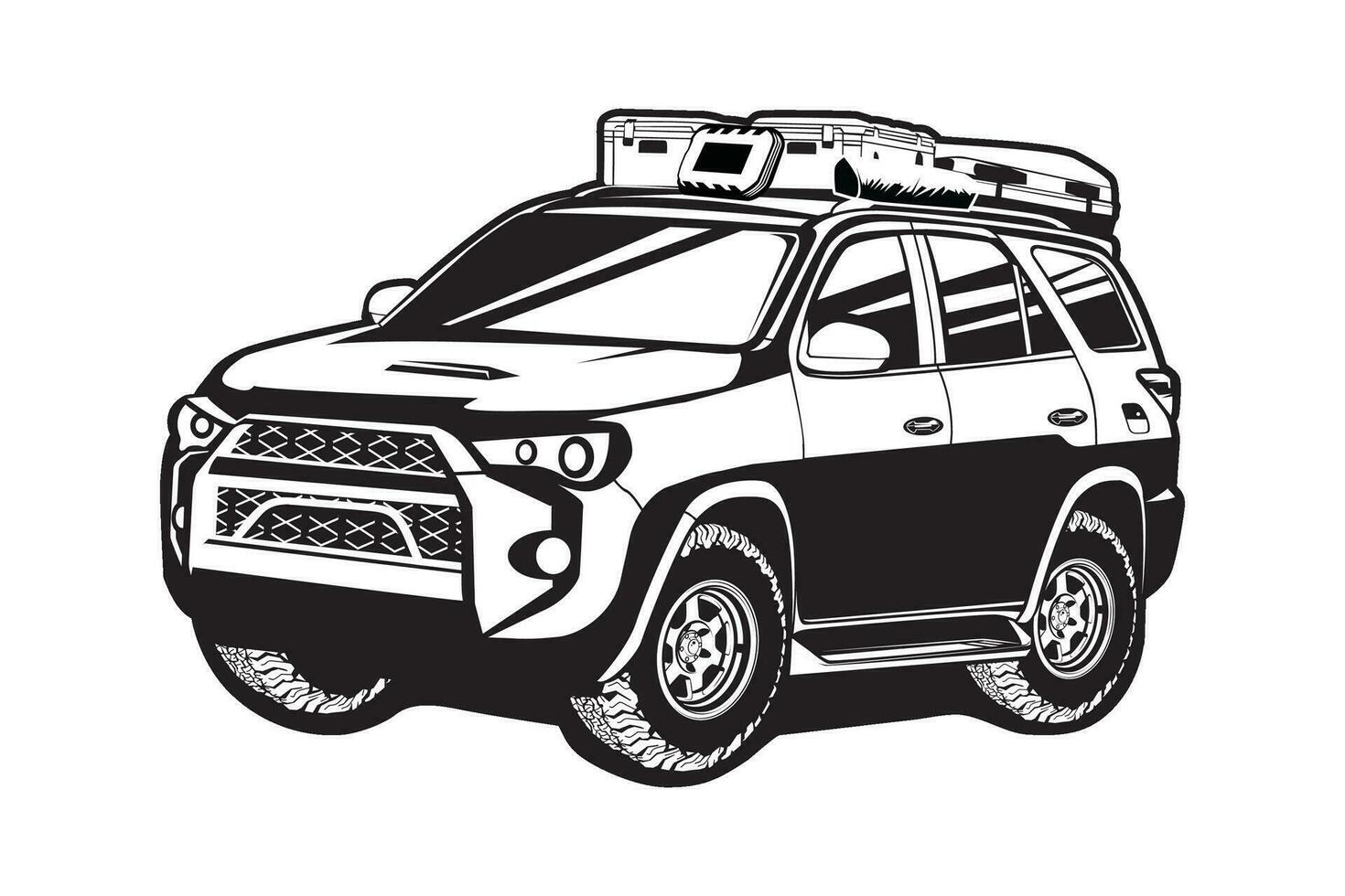 SUV Offroad Vehicle Black and White Vector Illustration