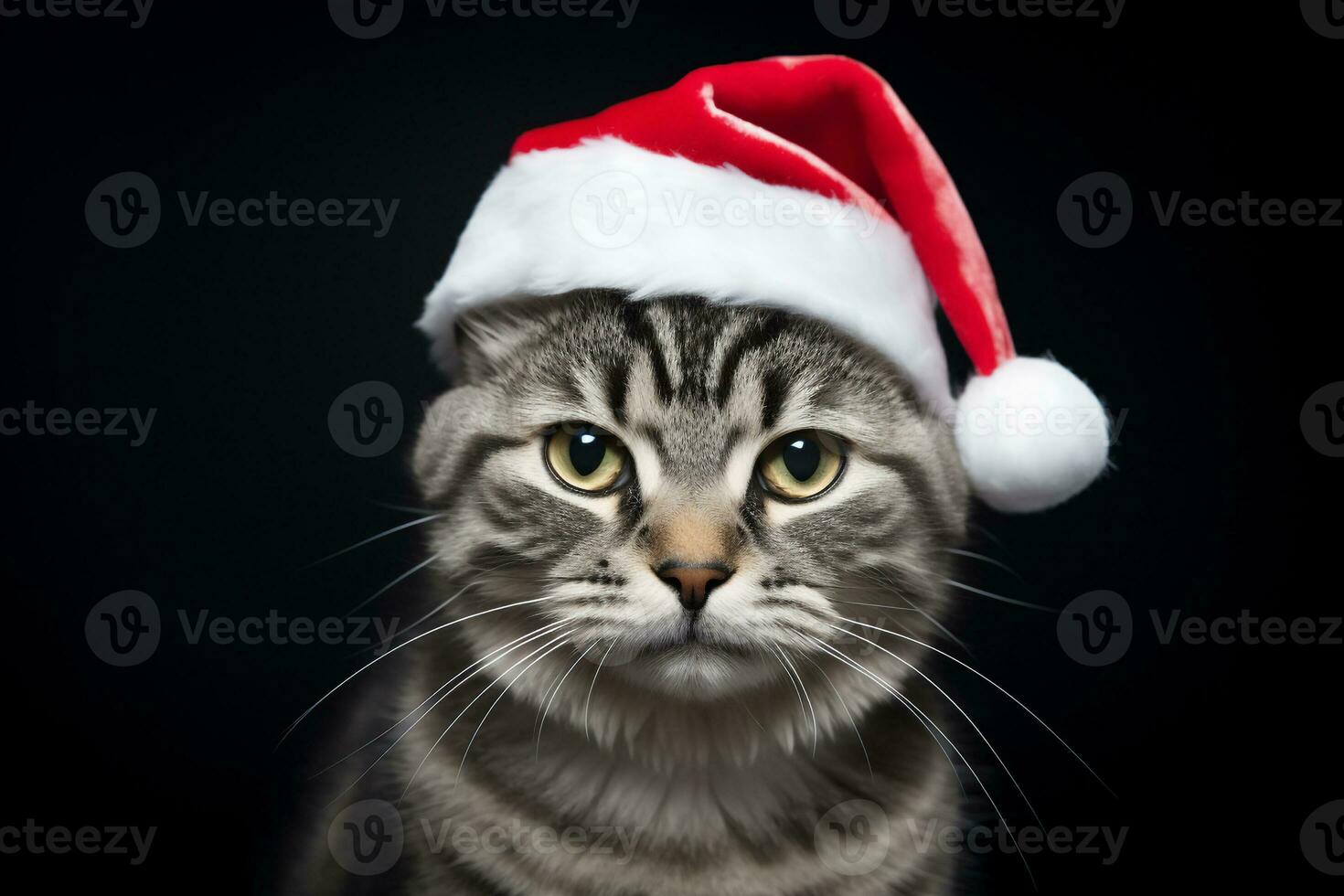 cute cat wearing Santa Claus hat portrait photo