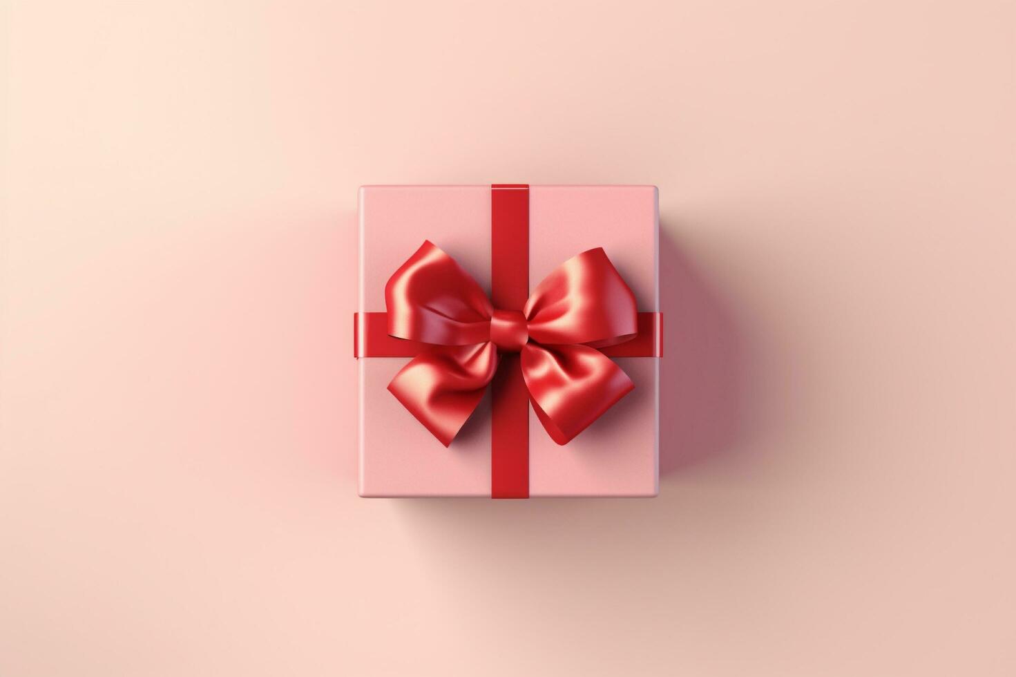 A pink gift box with a red bow, Generative AI photo