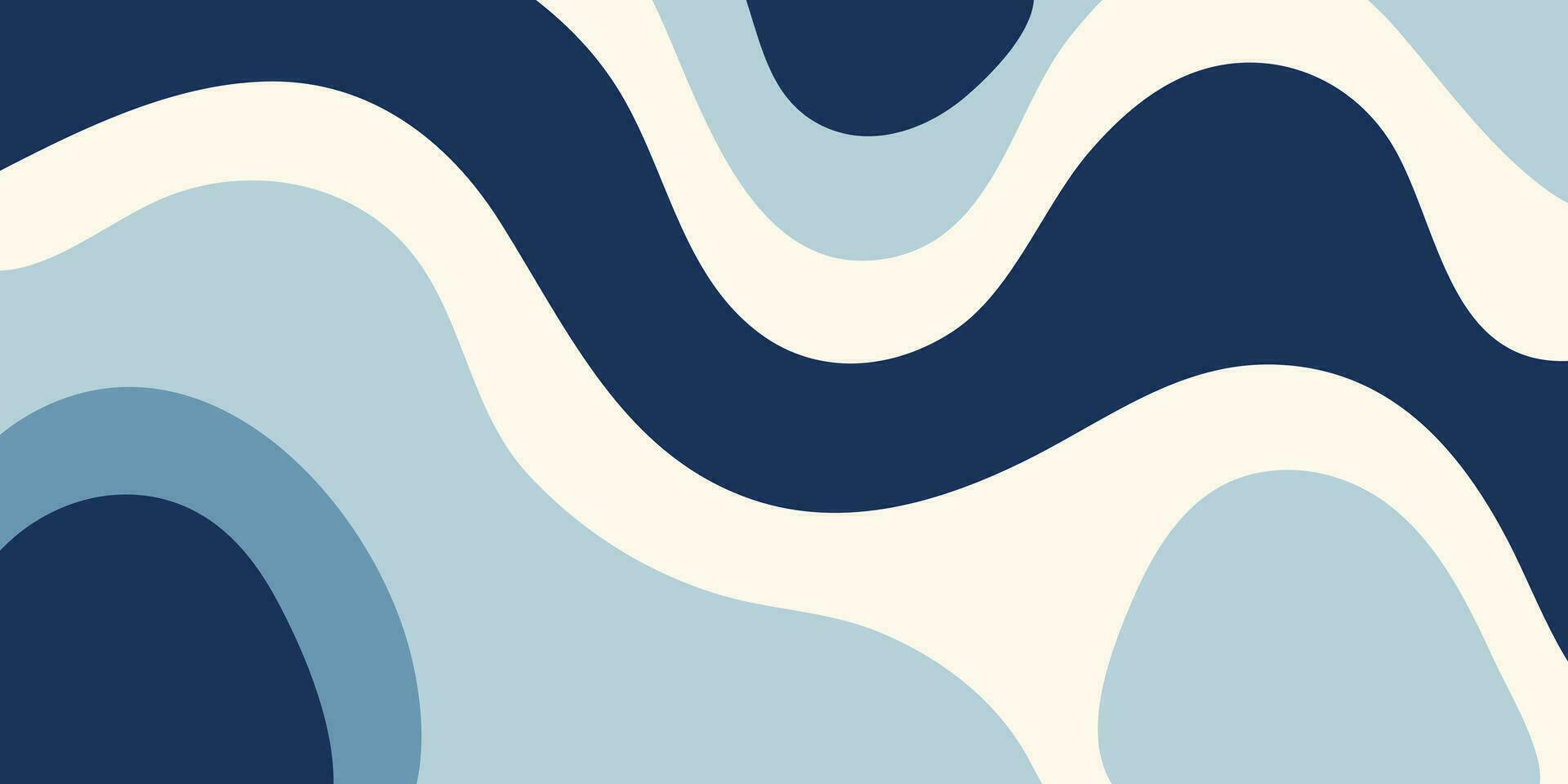 Abstract retro background with colorful waves. Trendy vector illustration in groovy style 60s-70s. Pastel and navy blue colors