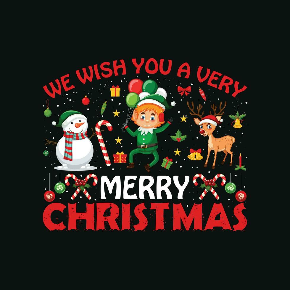 CHRISTMAS SET WE WISH YOU A VERY MERRY CHRISTMAS vector