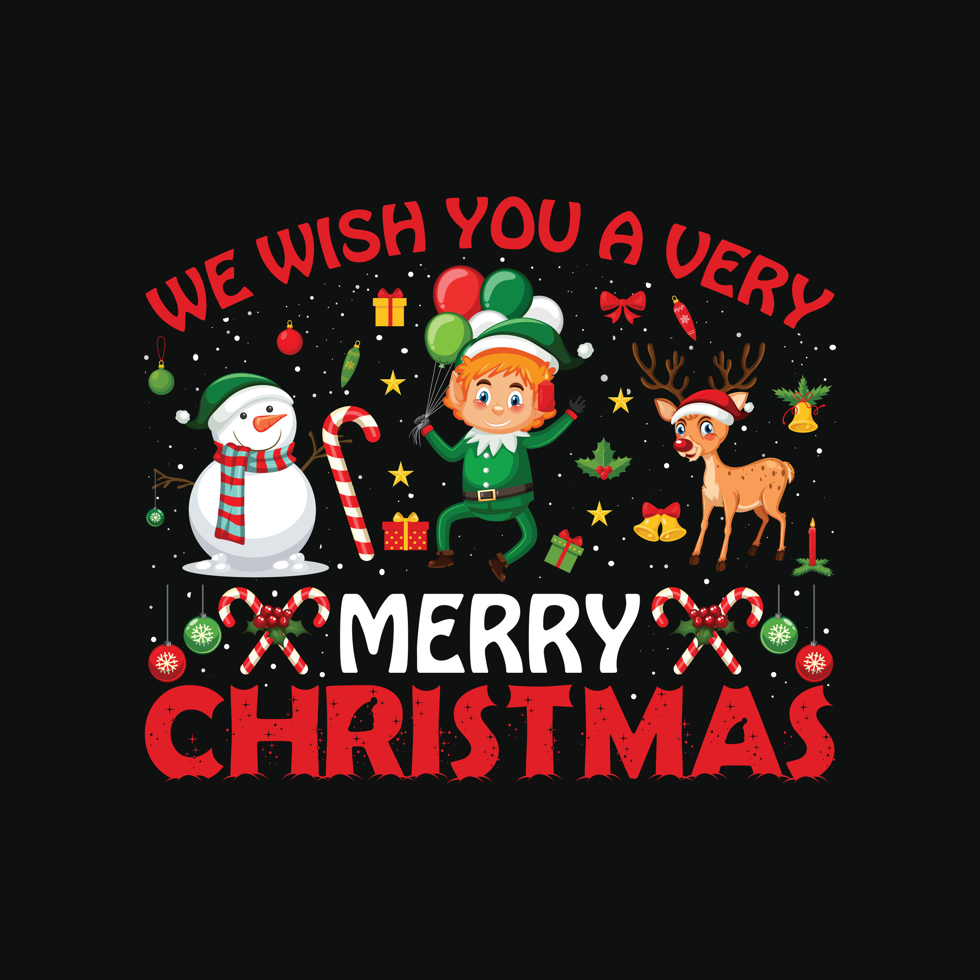 CHRISTMAS SET WE WISH YOU A VERY MERRY CHRISTMAS 34822808 Vector Art at