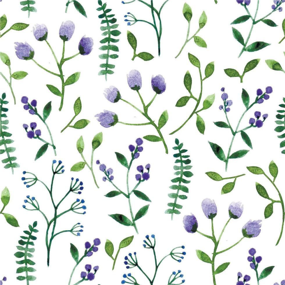 seamless pattern of simple wildflowers in violet color. watercolor print of flowers. vector