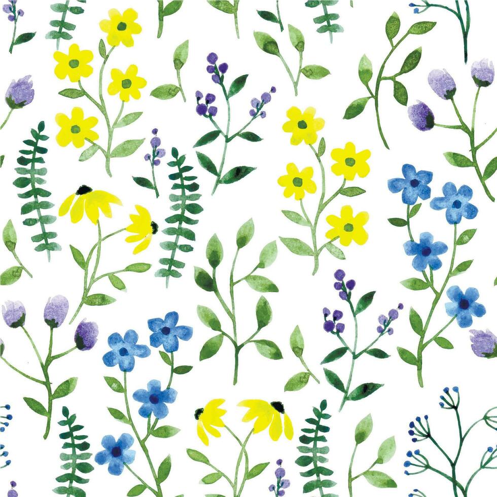 seamless pattern of simple wildflowers. watercolor print of flowers. vector