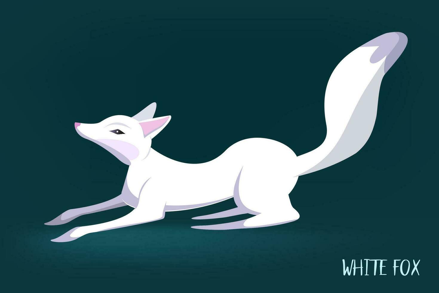 White fox, snow fox playing in a cute pose, a separate vector element for the design of postcards or websites, books and paper