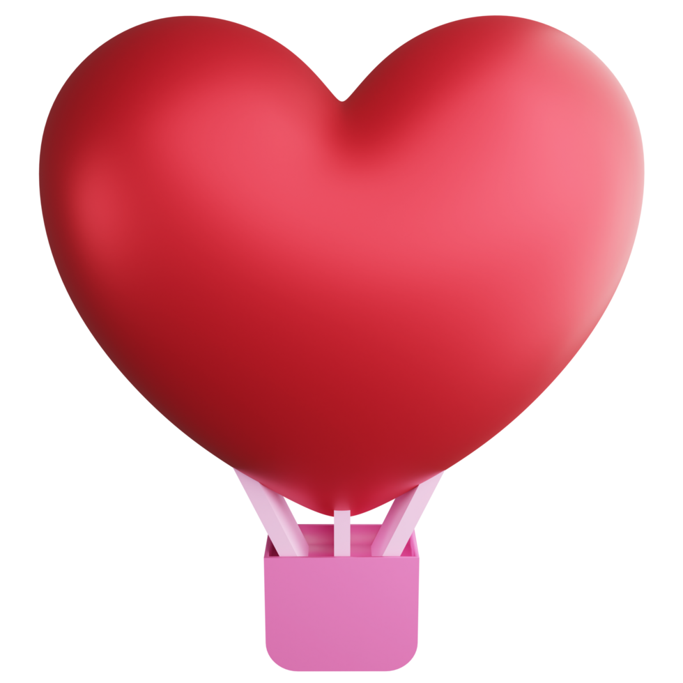 Heart air balloon clipart flat design icon isolated on transparent background, 3D render Valentine concept png