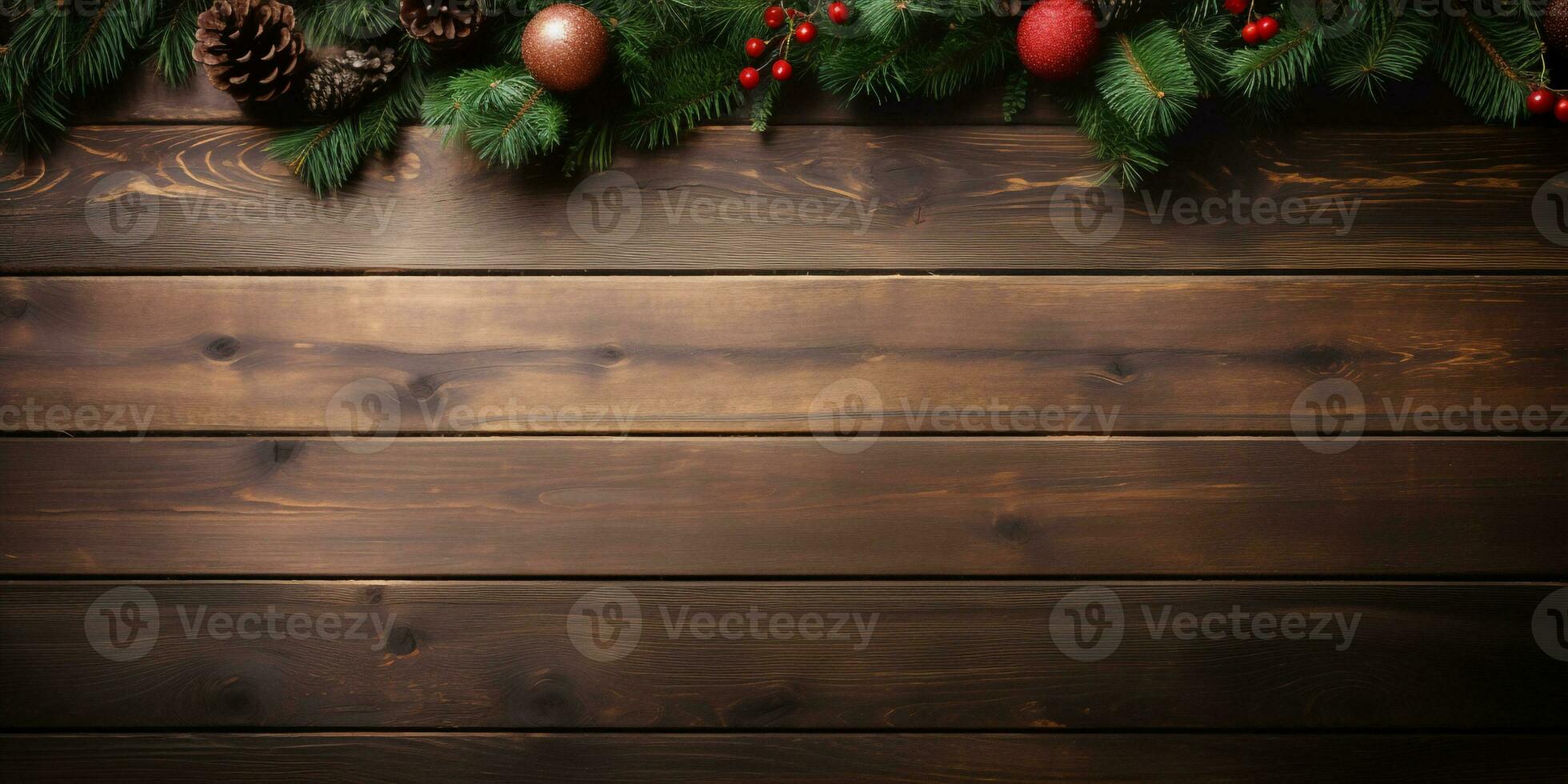 topview of empty wooden table with golden bokeh and blurred strret light Christmas market,Christmas background photo