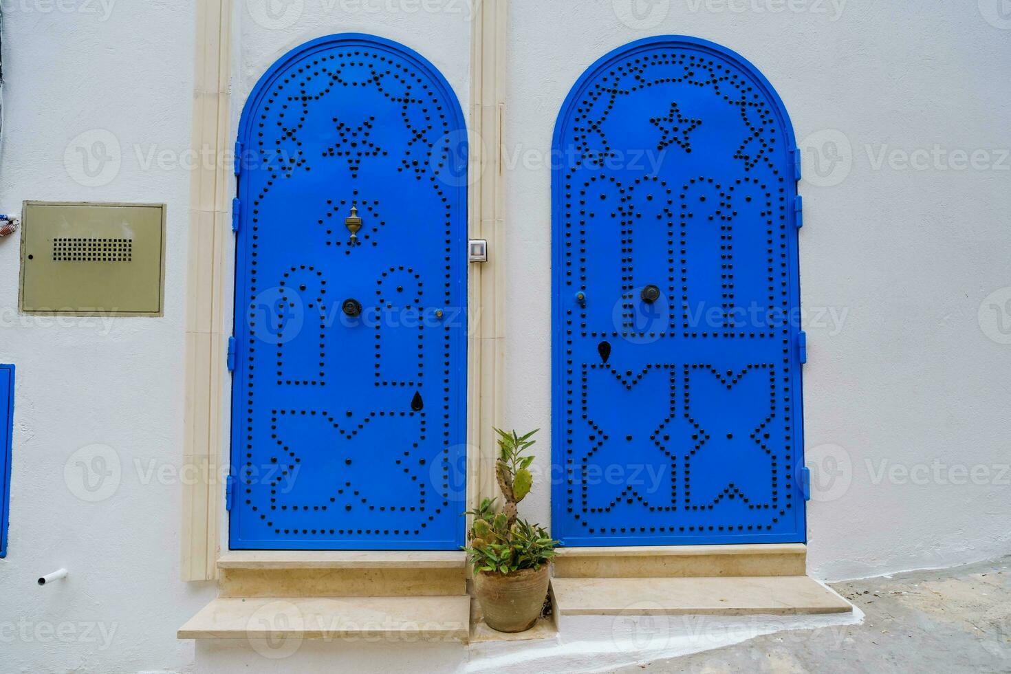 Close up Image of old door in Tunisia. Arabic style architecture. photo