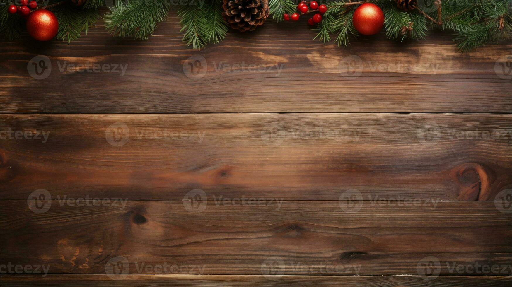 top view of empty wooden table with Christmas decoration and copyspace for text,Christmas background photo