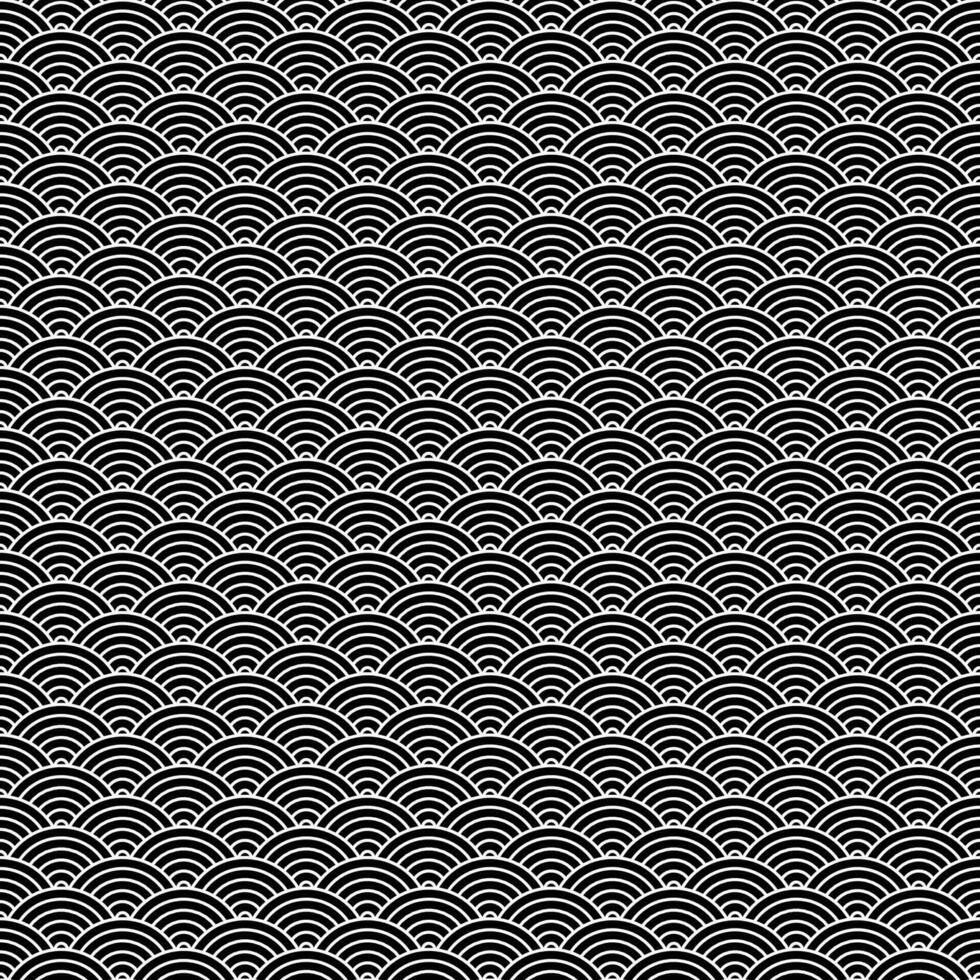 Black seamless geometric japanese waves pattern Seigaiha-mon vector
