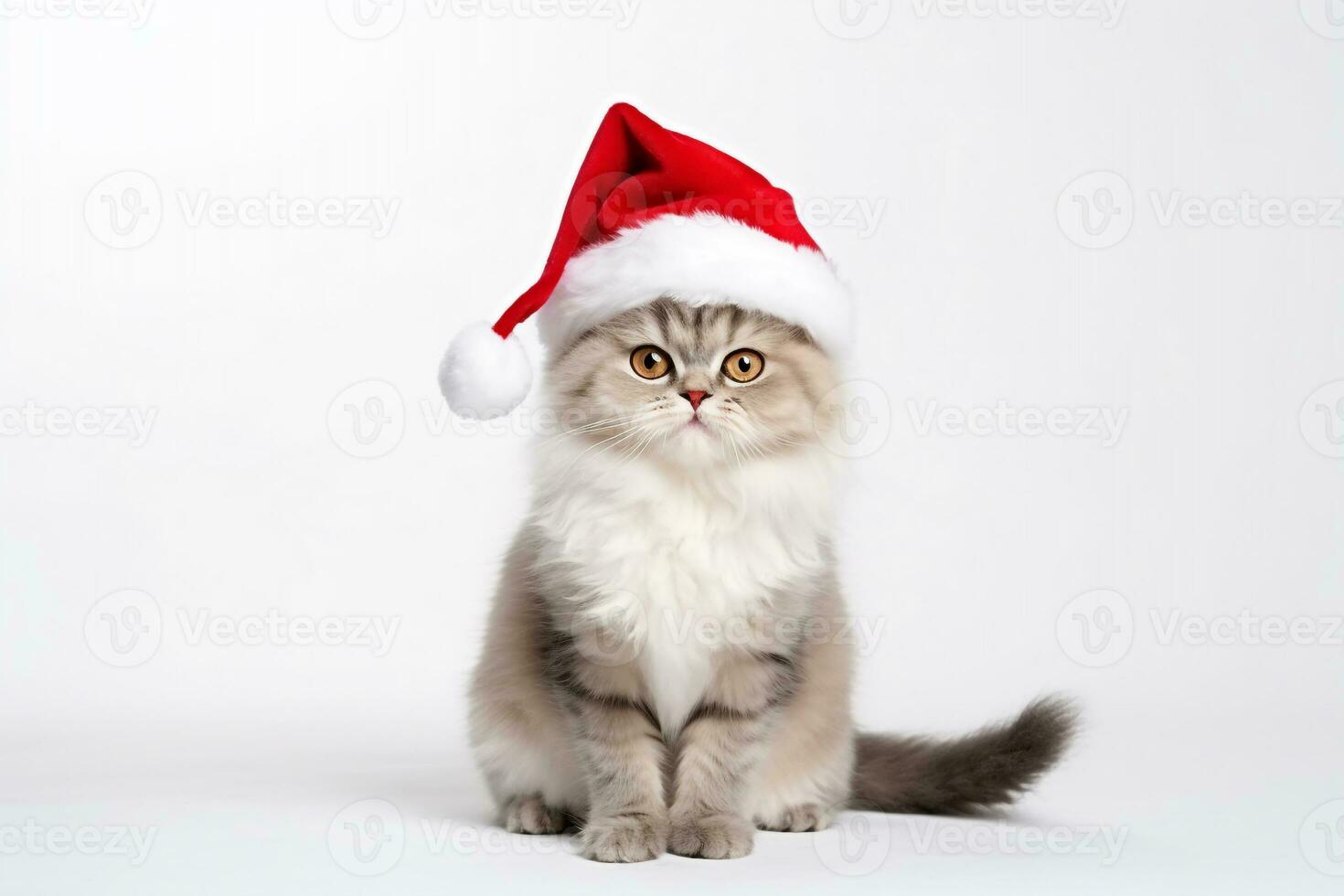 cute cat wearing Santa Claus hat portrait photo