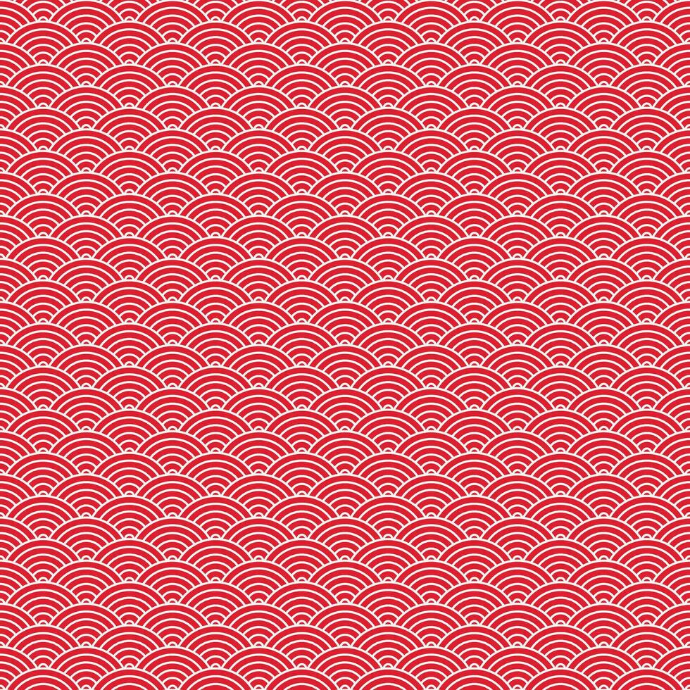 Red seamless geometric japanese waves pattern Seigaiha-mon vector