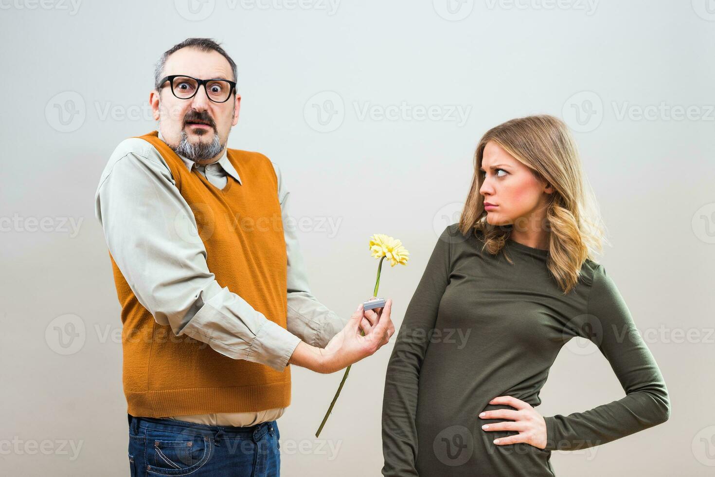 Nerdy man wants to marry to a beautiful woman,but she angry rejected him. photo
