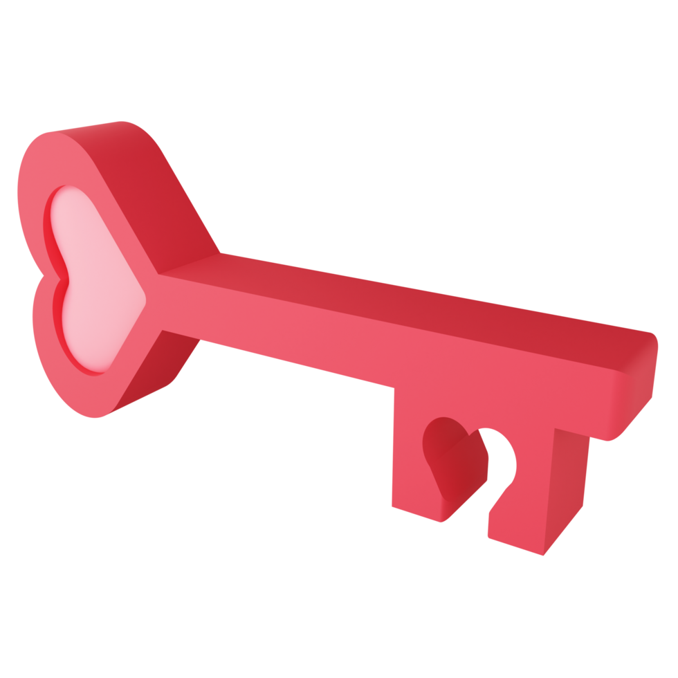 Heart key clipart flat design icon isolated on transparent background, 3D render Valentine concept png