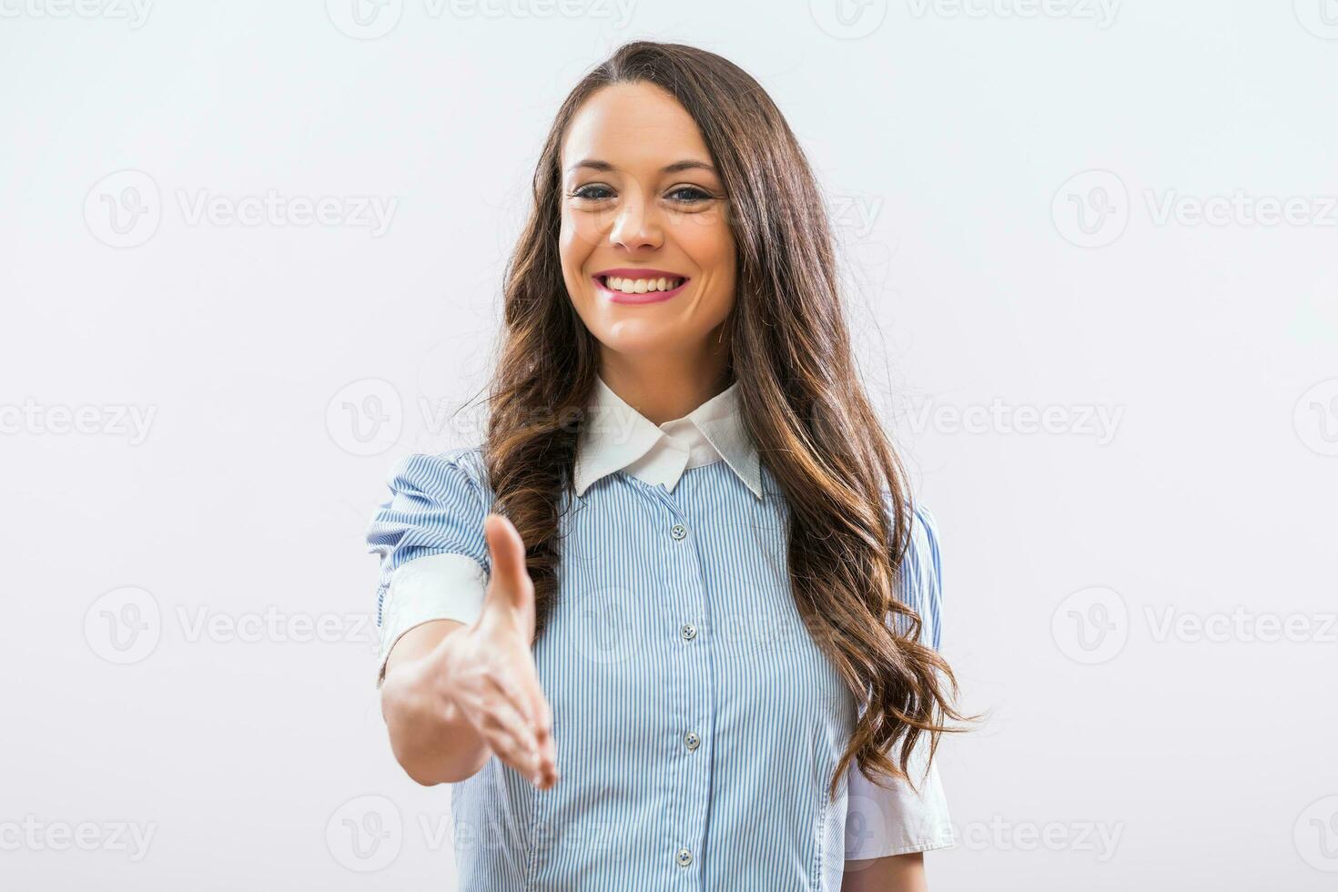 imagen de hermosa mujer de negocios demostración apretón de manos gesto foto