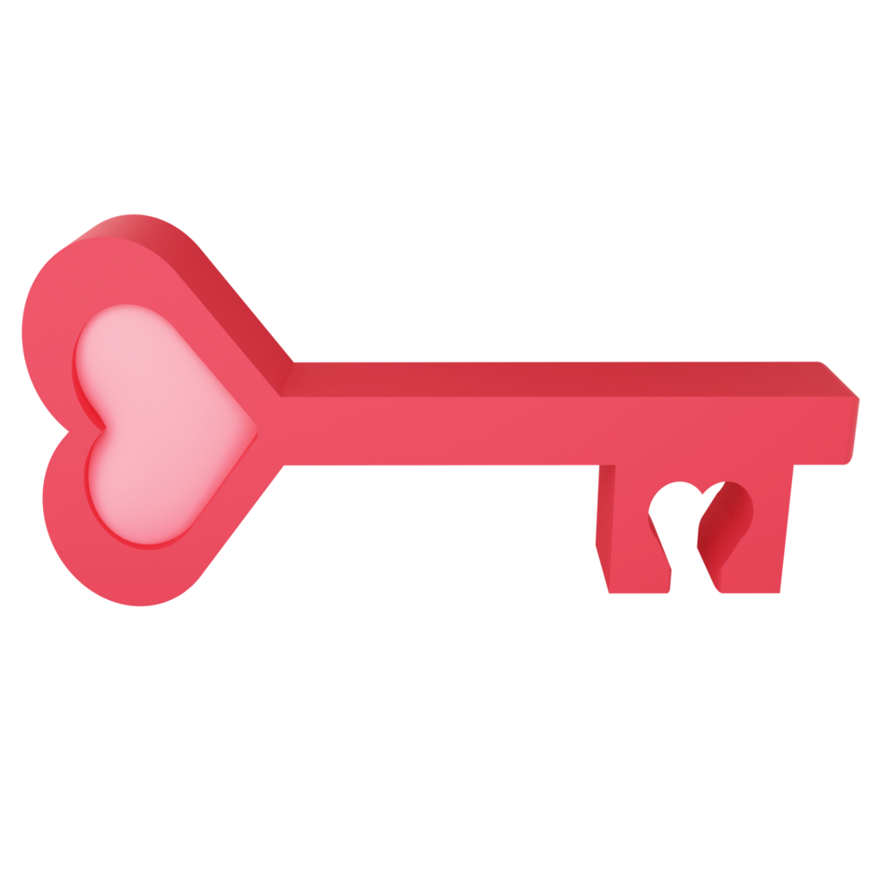 Heart key clipart flat design icon isolated on transparent background, 3D render Valentine concept png
