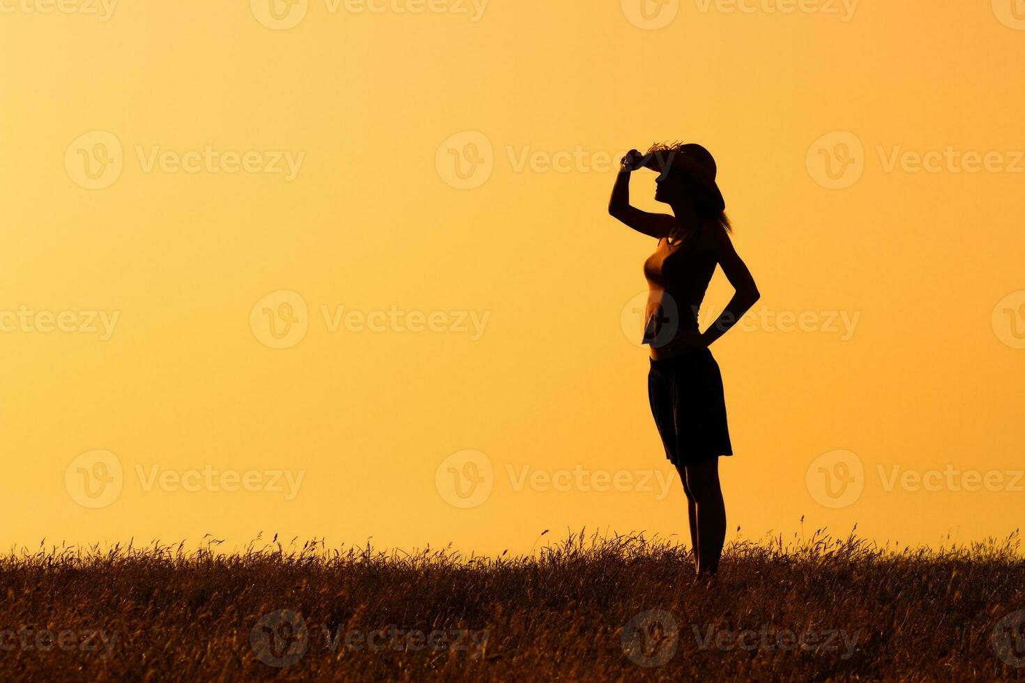 Silhouette of a  woman enjoys in nature photo