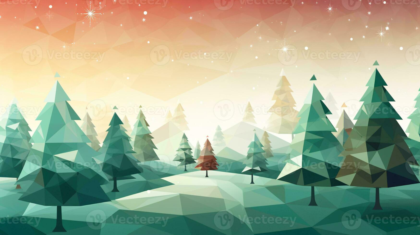 AI generated Ready to use Christmas holiday modern low polygon postcard, with holiday feelings, in the holiday spirit. photo