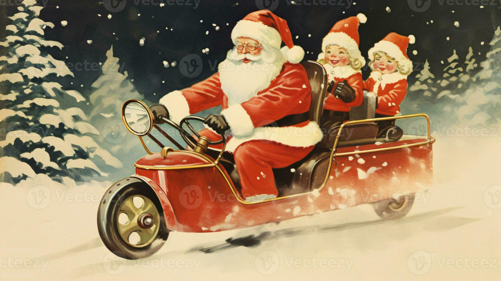 AI generated Ready to use Christmas holiday vintage postcard, with holiday feelings, in the holiday spirit. photo