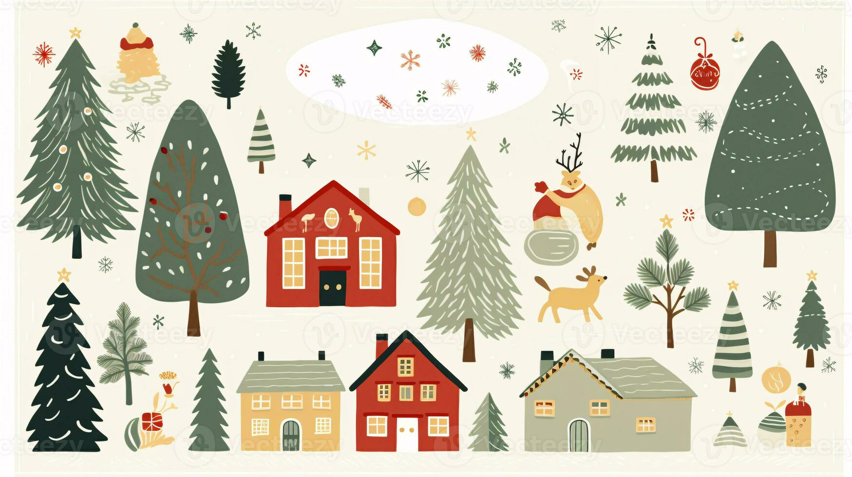 AI generated Ready to use Christmas holiday vector style postcard, with holiday feelings, in the holiday spirit. photo