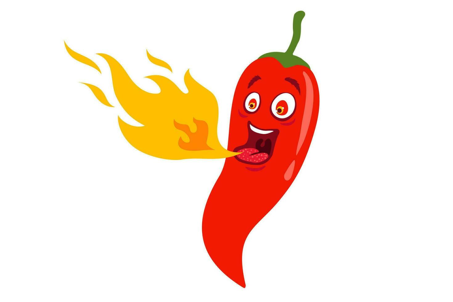 Vector illustration of a spicy chili pepper with flame. Cartoon red chili for Mexican or Thai food.