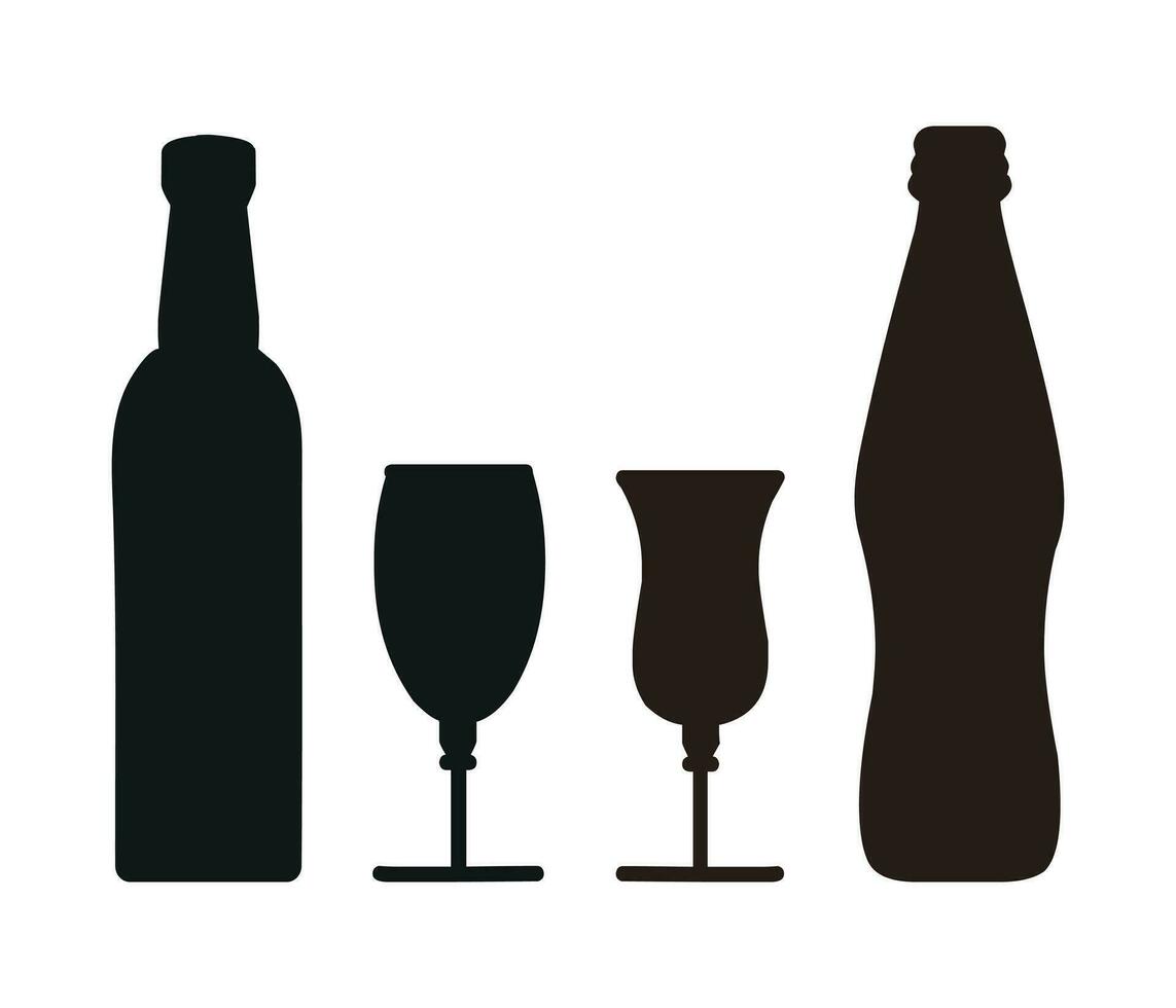 vino botella alcohol con vino vaso símbolo vector ilustración.