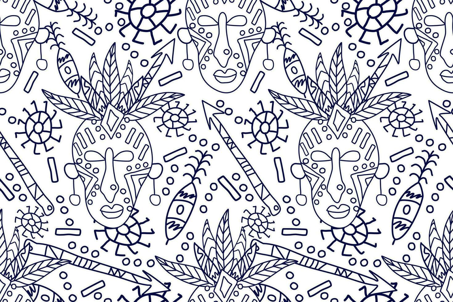 African seamless pattern.blue and white background.Aztec style abstract vector illustration.design for texture,fabric,clothing,wrapping,decoration.African doodle Art Pattern.