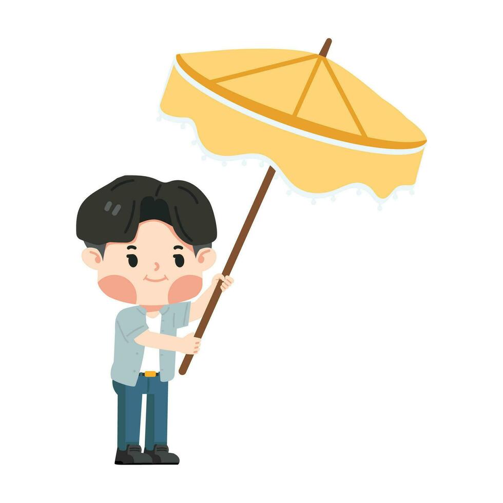 Man hold umbrella for newly monk vector